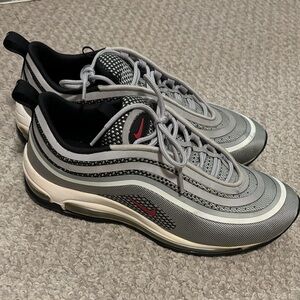 Nike Men’s Air Max 97 Sneakers - Gray with Red Accents